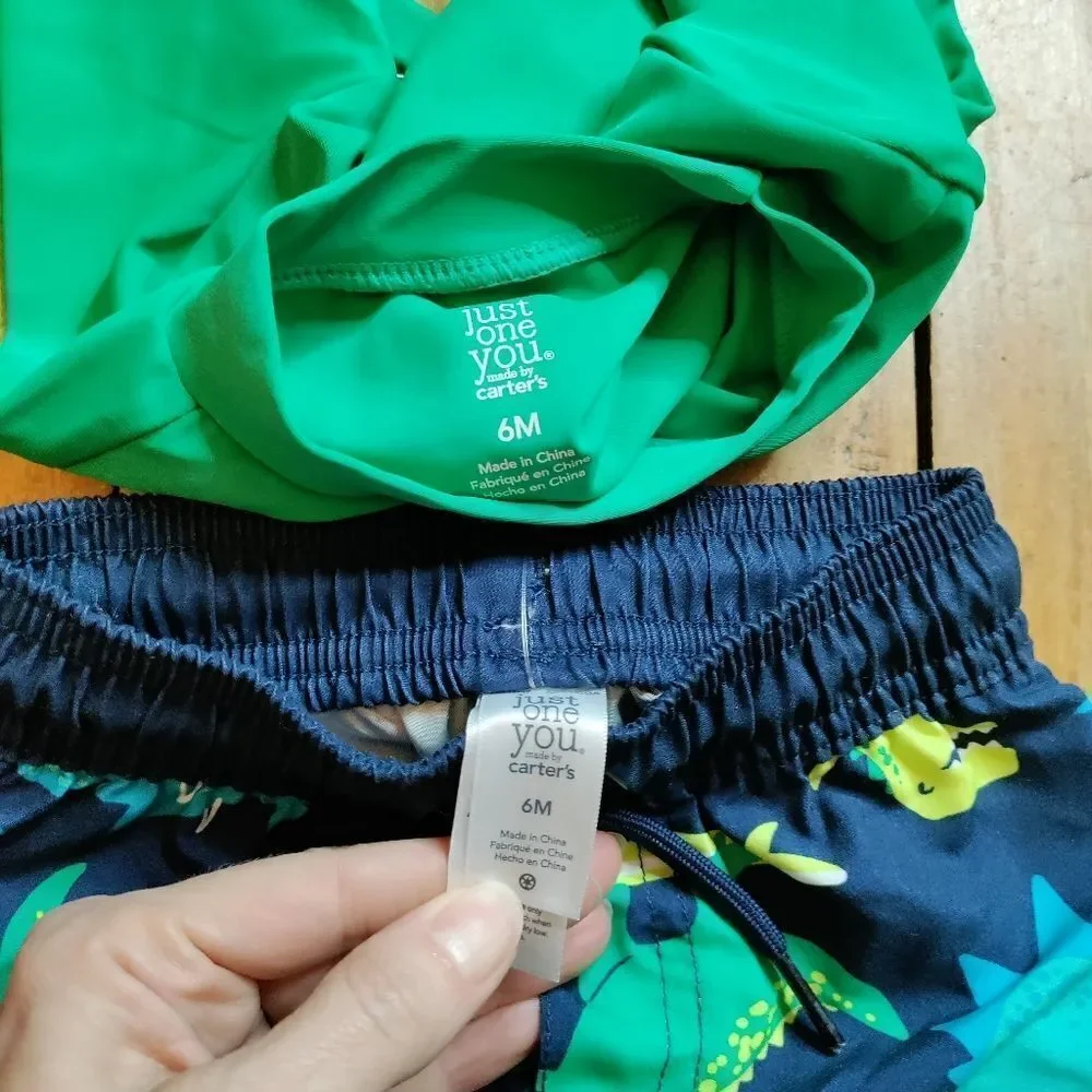 Carter swim outfit size 6 months baby boys suit rash guard swim shorts new green